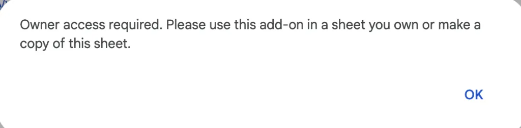 Sheet ownership mismatch warning in AI for Sheets