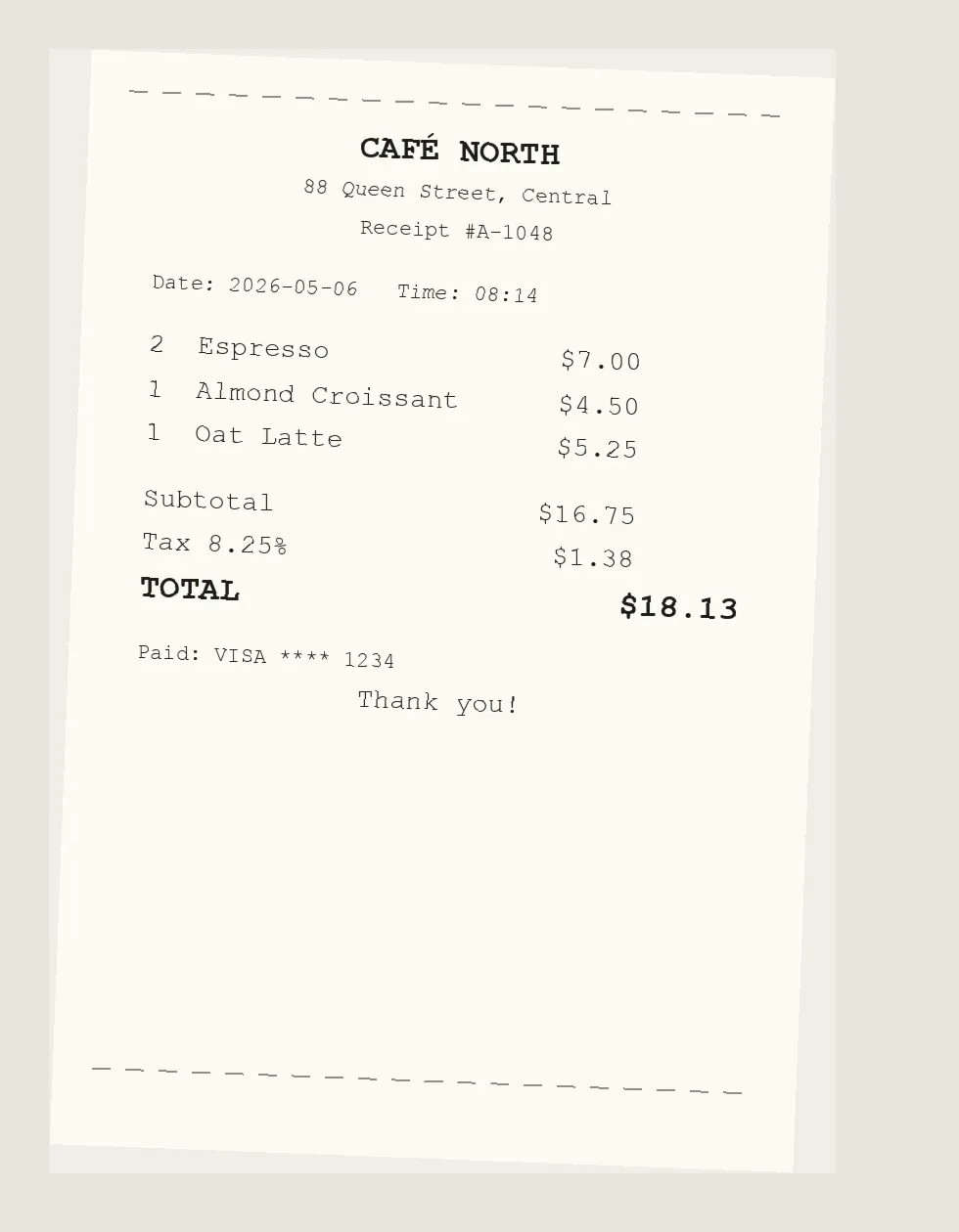 Receipt image used for AI vision JSON extraction test