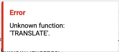 Unknown function error in Google Sheets