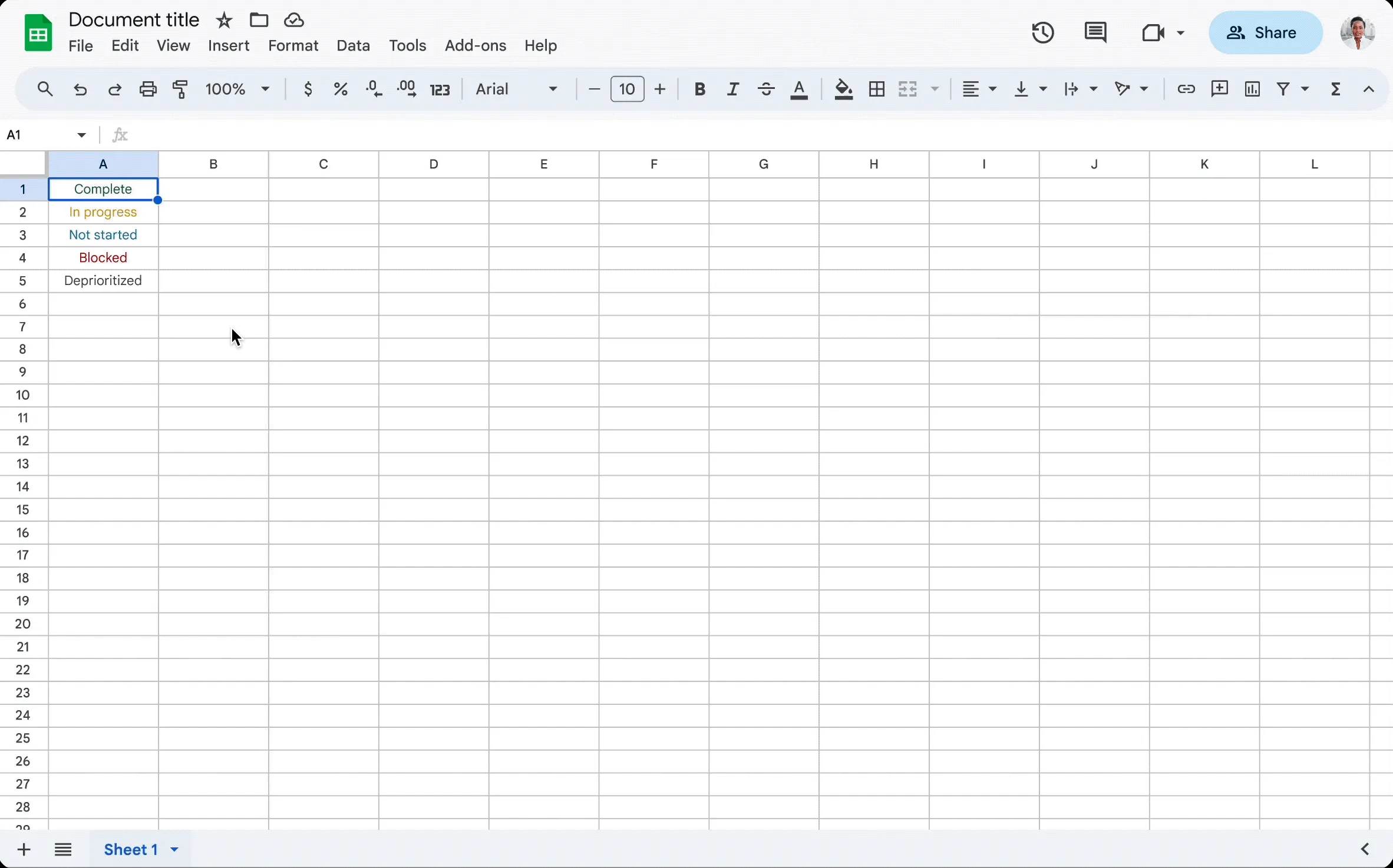 Google Sheets data validation rules sidebar showing a dropdown rule, the apply-to range, and the allowed options