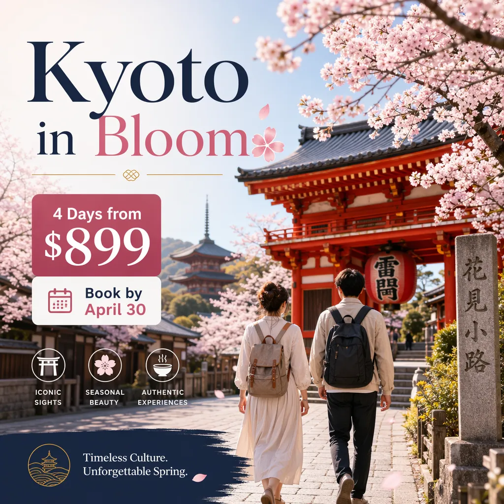 GPT Image 2 output for the Kyoto in Bloom travel ad prompt