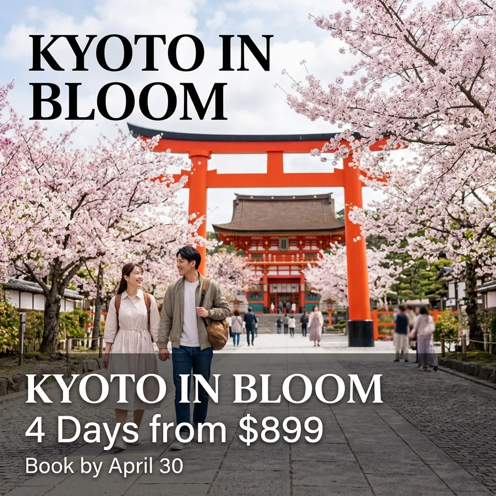 Nano Banana 2 output for the Kyoto in Bloom travel ad prompt